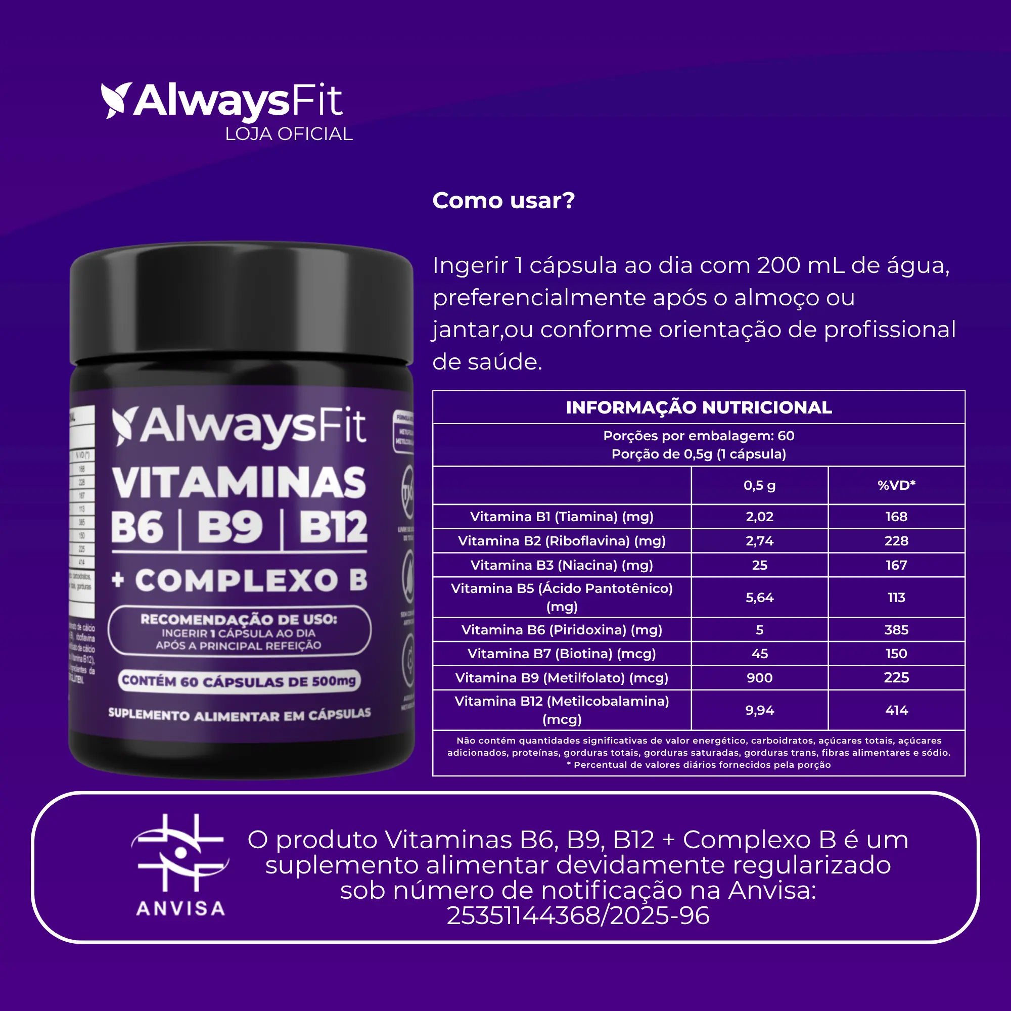Como usar e informação nutricional do Complexo B